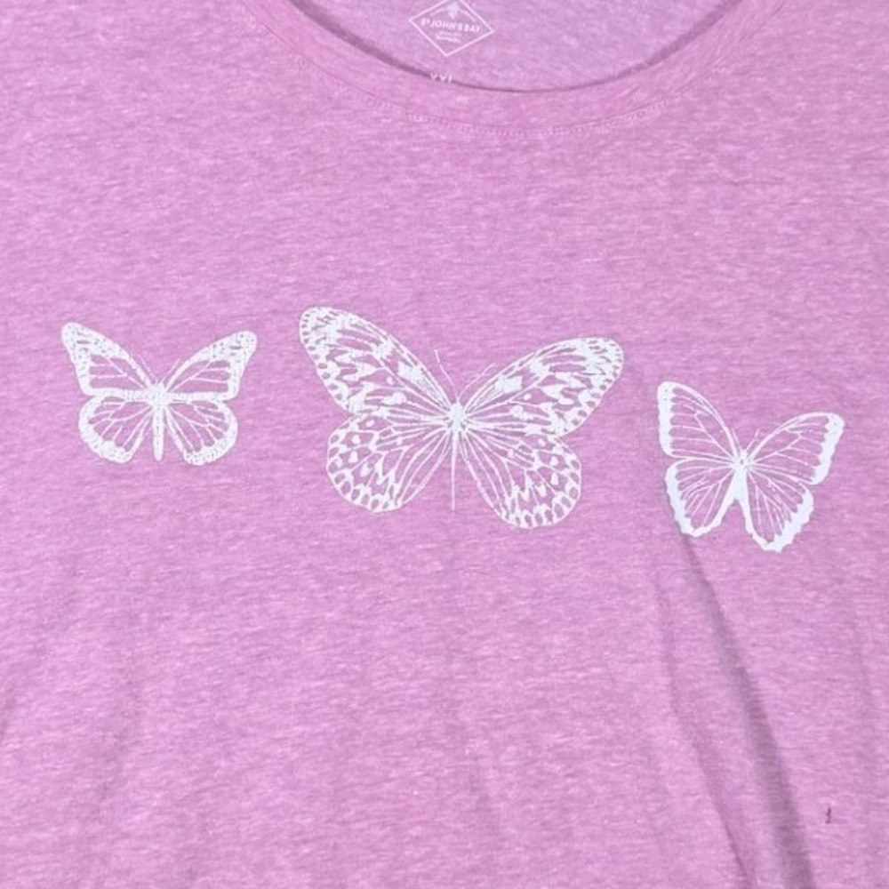 St. John's Bay T-Shirt Women XXL Pink Butterfly Graphic Short Sleeve Scoop Neck